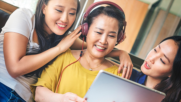 Family listening to music